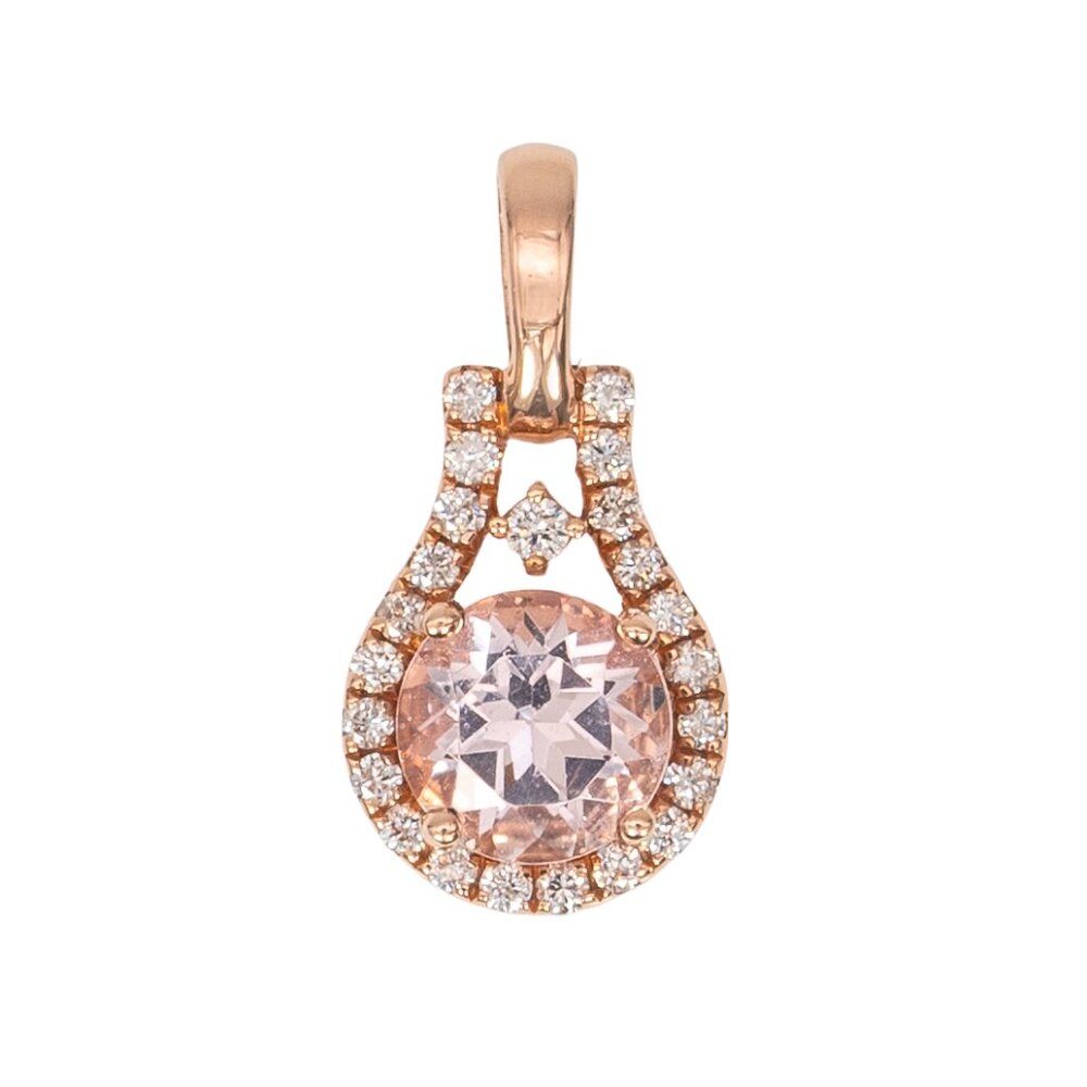 Morganite Pendant in Solid 14K Rose Gold with Natural Diamond Accents